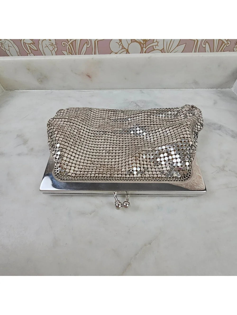 Vintage Whiting & Davis Silver Mesh Evening Bag Silver Frame 1950s